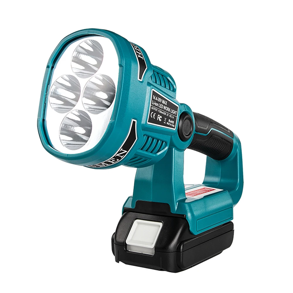 

WAKYME 4 Modes Work Light 18/14.4V Cordless LED Flashlight with USB Outdoors Spotlight Light for Makita DML812 Without Battery