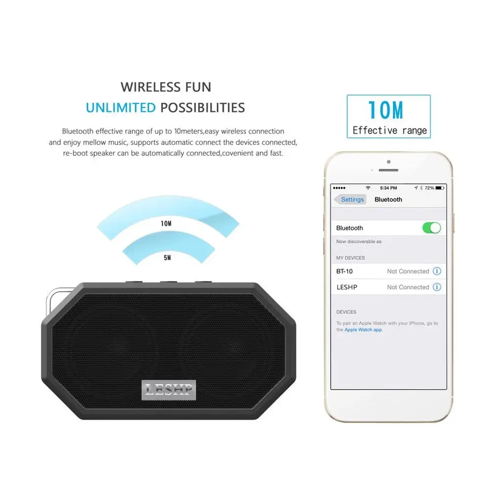 LESHP bluetooth динамик водонепроницаемый противоударный беспроводной CSR 4,0 динамик мини открытый динамик s Поддержка различных форматов музыки