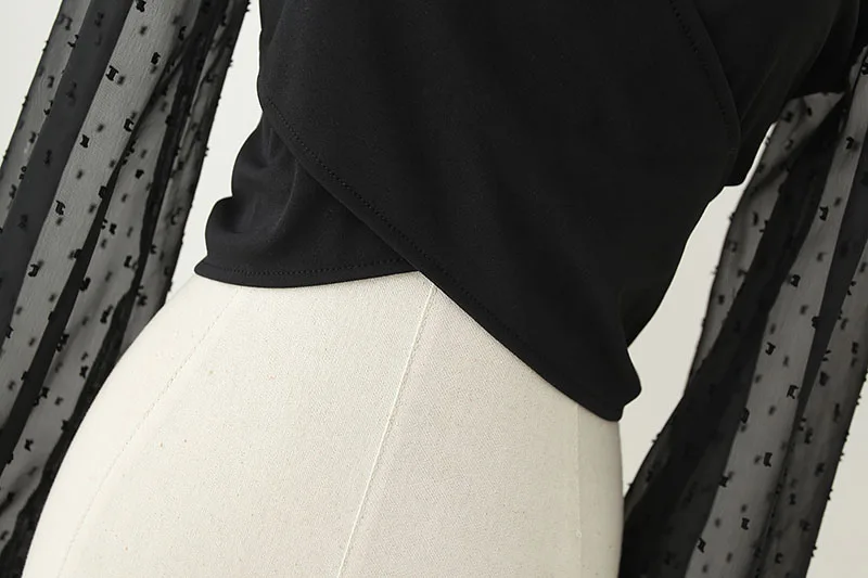 Sexy Women Crop Top Autumn New Fashion V-Neck Transparent Sleeve Blouse Modern Lady Personality Pullover Backless Clothing