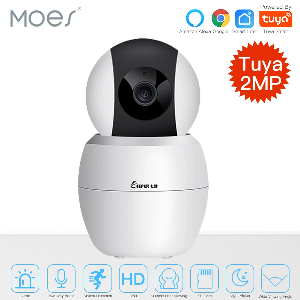 Смарт-Камера Tuya, WiFi, камера безопасности, вращающаяся, HD 1080 P, сеть, двухсторонняя аудио ip-камера, работает с Alexa Echo Google Assistant