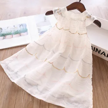 

2020 Summer Girls Square Collar Embroidered Sequined Dress Children's Clothing Wholesale