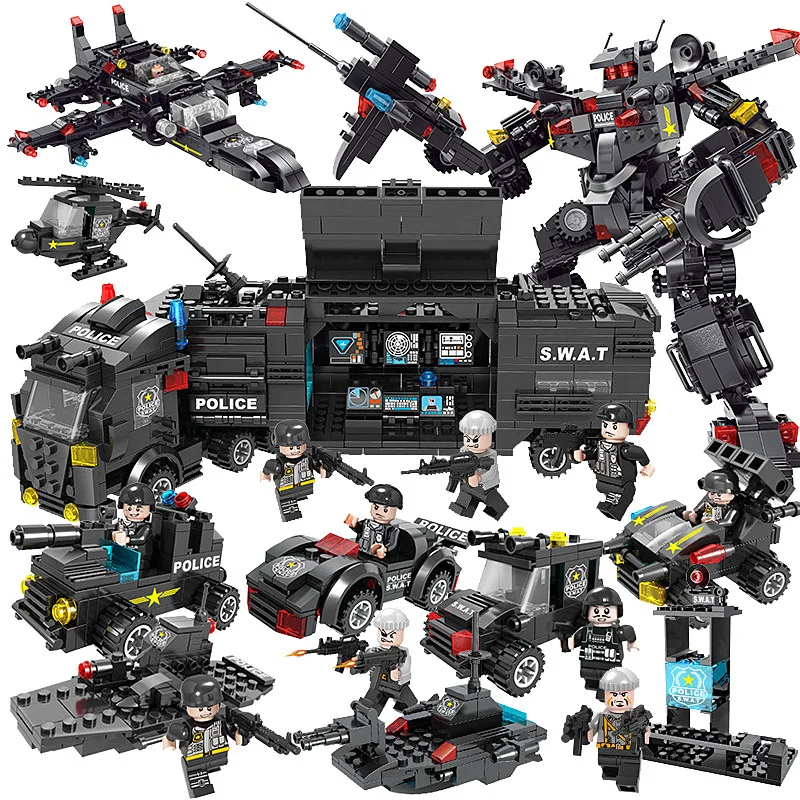 

Machinery Cops Building Blocks Educational Toy City Police Series Military Flying Tigers Children'S Educational Deformation Bloc