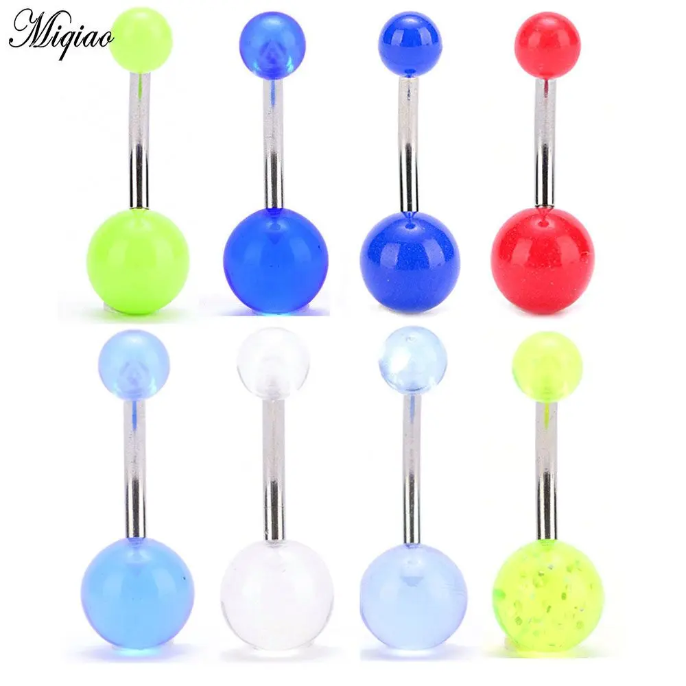 

Miqiao 2 Pcs European and American Fashion Body Piercing Jewelry Stainless Steel Rod Acrylic Sequined Belly Button Nail