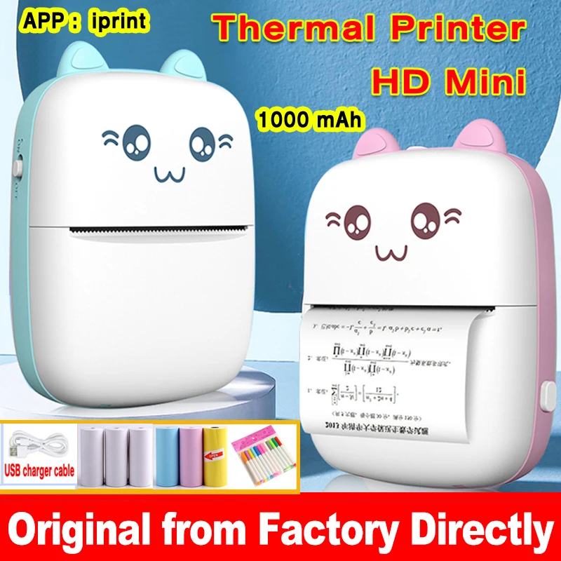 Original Cute Cat MINI Portable Thermal Label Printer Photo Pocket Wireless Printing Bluetooth 200dpi Printers | Компьютеры и офис