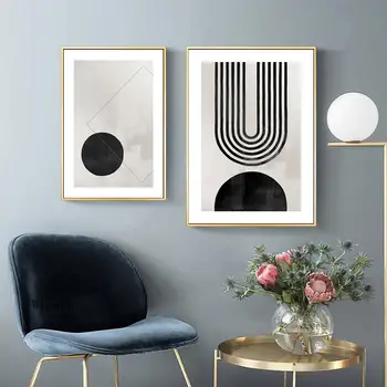 

Misty Forest Lake Boat Abstract Geometric Nature Landscape Wall Art Poster Nordic Canvas Print Painting Living Room Decoration