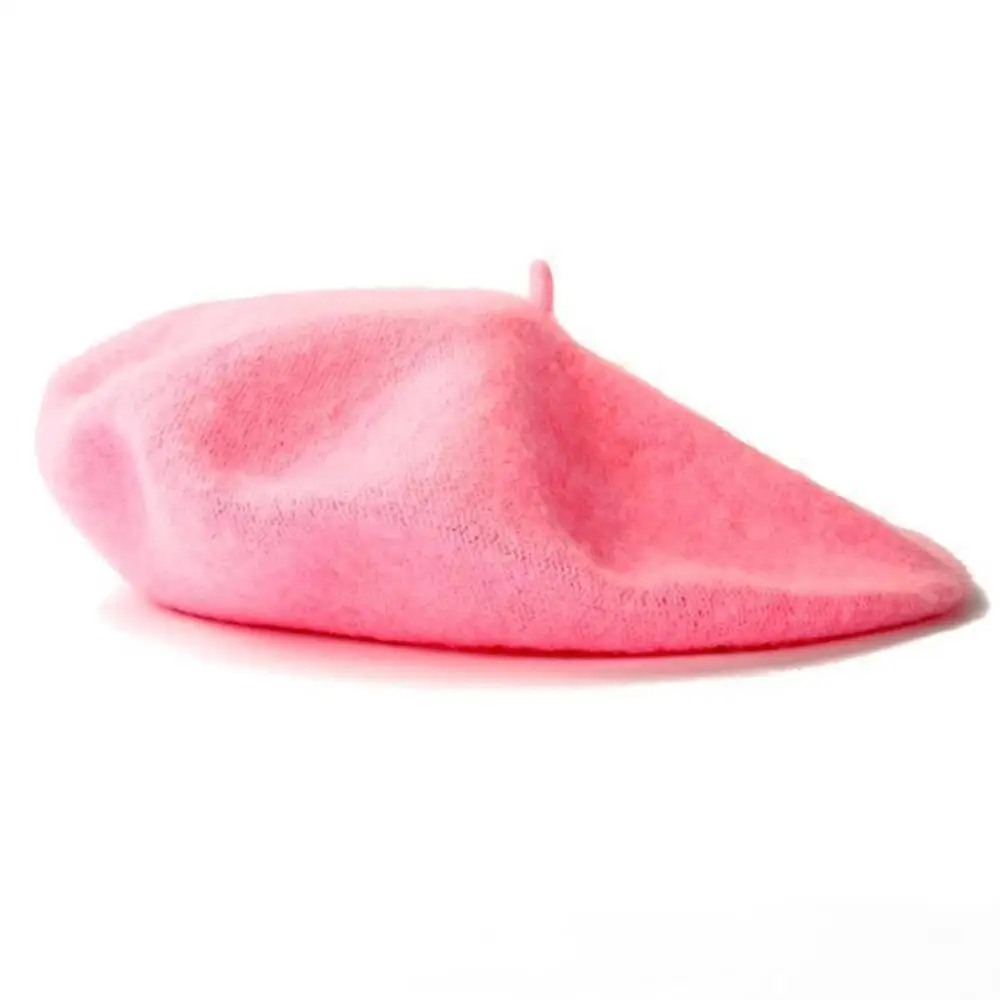 Модные женские Beanie BERET зимние теплые французские шляпы художника Лыжные шапки однотонные подарки - Цвет: pink