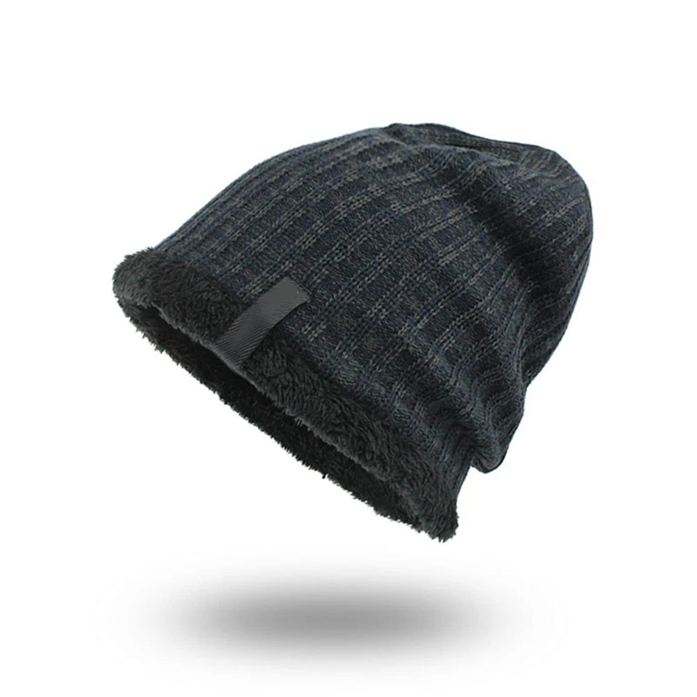 Вязаная Шерстяная Шапочка для мужчин, вязаная шапка s Skullies для скейтбординга, кепка s для кемпинга, уличная Кепка для велоспорта, зимняя одежда, бархатная толщина - Цвет: navy blue