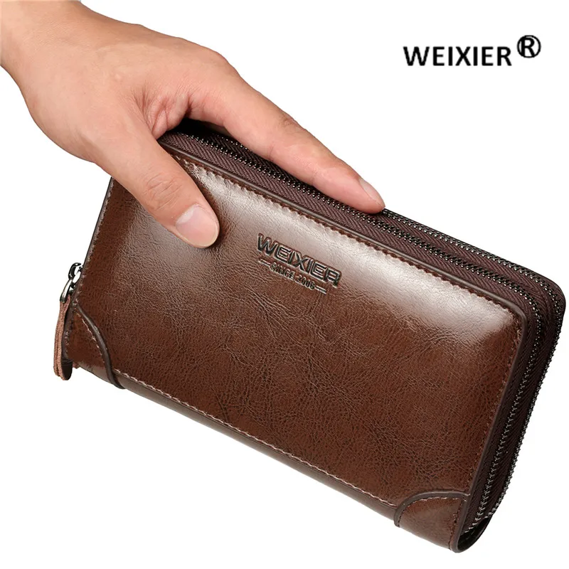 WEIXIER Leather Men's Clutch Bag Wristband Wallet Leather Men's Bag Wallet Leather Long Wallet With Coin Purse Men's Wallet