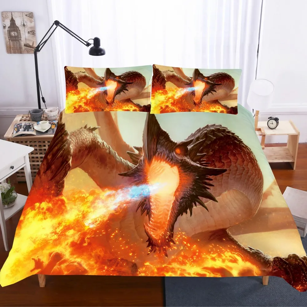 Дракон 3D цифровой печати пододеяльник набор похожая на настоящую Животные постельное белье близнец полный queen King одеяло набор 2/3 штуки в комплекте