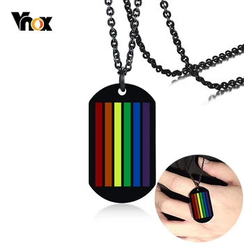

Vnox Trendy LGBT Pendant Necklaces Rainbow Color Stainless Steel Dog Tag Pride Unisex Jewelry