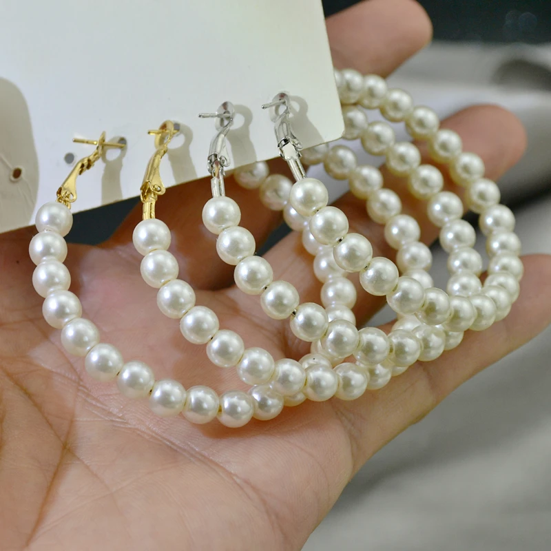 Clip Hoop Earrings For Women Without Piercing Plastic Beads Big Circle Rings