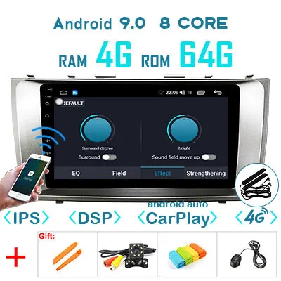1280P Android 9,0 Carplay 4G 64G gps радио для Toyota Camry 7 XV 40 50 рекордер 2007-2011 мультимедийный экран без DVD головное устройство - Цвет: 4G 64G DSP CARPLAY