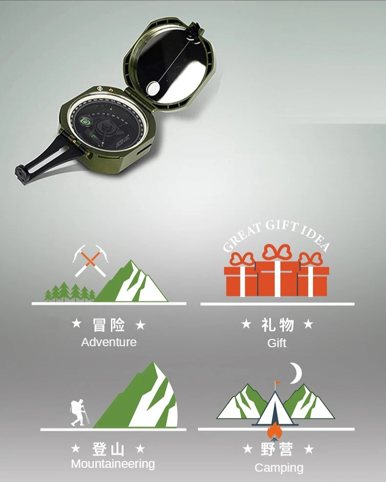 Description Picture 4 of itemGeological Compass Exploration Compass High-precision M2 Zinc Alloy Metal Handheld Type Pointer Outdoor Camping