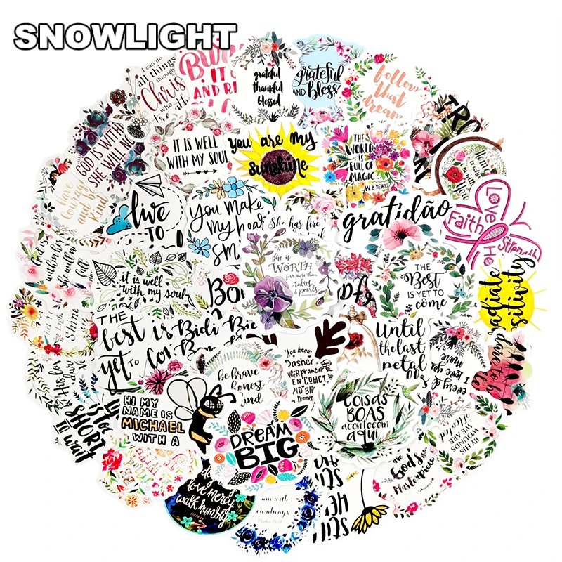 10/30/50pcs/set Cartoon Small Fresh Series Inspirational English Letter Waterproof Stickers For Laptop Luggage Skateboard