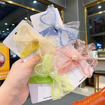 

2020 New Korean Sweet Girl Children Hairpins Hair Accessories Fashion Beautiful Colorful Dot Yarn Large Adjustable Bow BB Clip