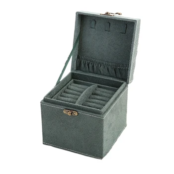 

European Style Lint Rings Jewelry Box Storage Home With Handle Earrings Square Vintage Bracelet Three Layers Stud