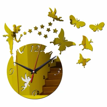 

creative coffee pot and cup butterfly quartz large clock mirror wall home decor clocks sticker silver gold black for living room