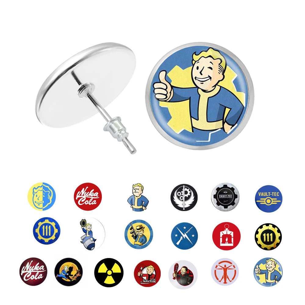 2019 новый стиль мальчик Fallout 4 Shelter серьги гвоздики игра фото серебряные круглые