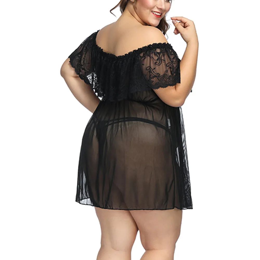 Размера плюс 7XL женское пеньюар сексуальное нижнее белье кружева Babydoll ночная рубашка сексуальное нижнее белье Ночное белье дамское мини-платье