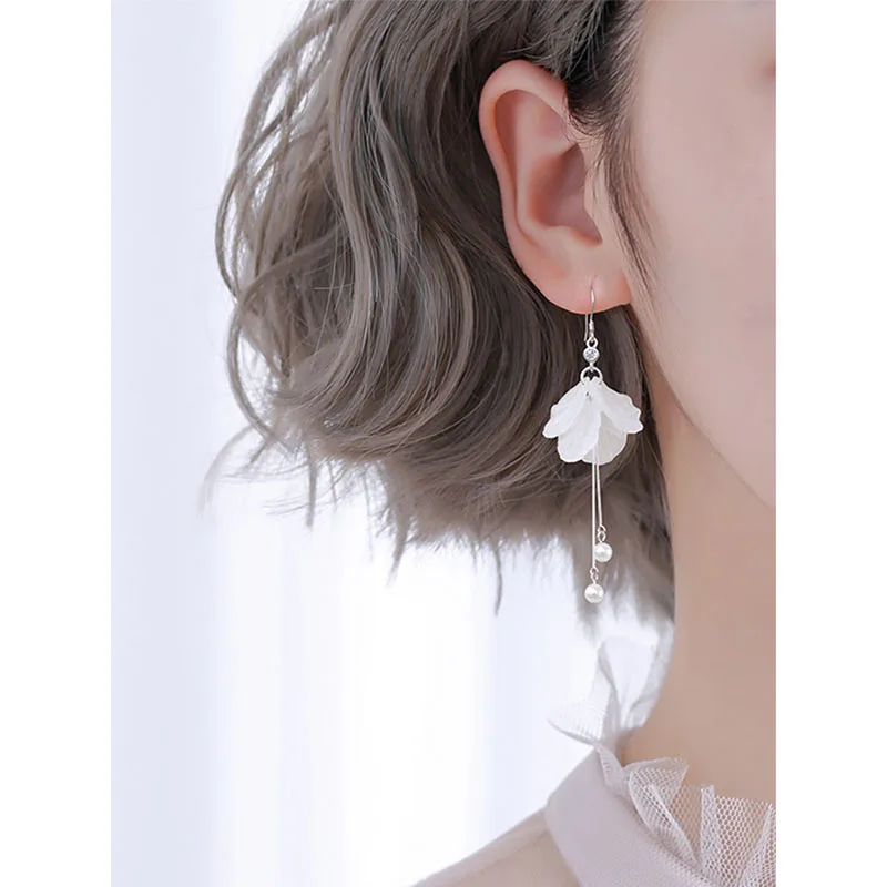 Eternal Flower Pearl Long Tassel Earrings Women Silver Plated Wedding Bridal Accessories pearl earrings flower earrings long earrings crystal tassel earrings dangle earrings drop earrings pendant earrings