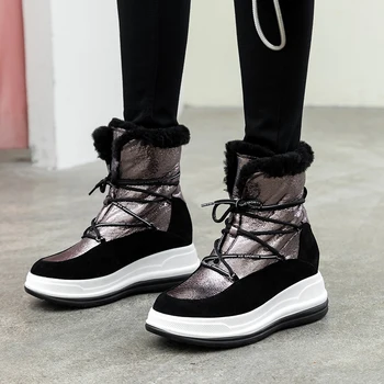 

Brand Women Wool Ankle Boots Winter Warm Short Boots Genuine Leather Office Casual Shoes Woman wedges Platform Boots