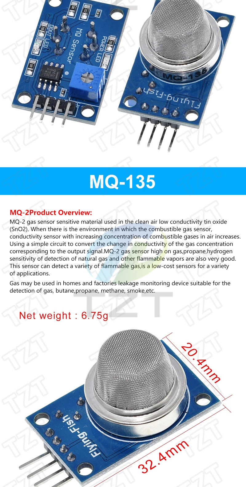 TZT 1/3PCS MQ-2 MQ-3 MQ-4 MQ-5 MQ-6 MQ-7 MQ-8 MQ-9 MQ-135 Erkennung Rauch Methan Flüssiggas Sensoren Modul für Arduino – Detail 4