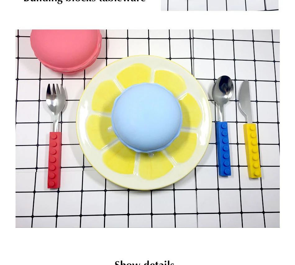 Creative Lego Bricks Portable Silicone Stainless Steel Tableware Set Travel Kids Adult Cutlery Fork Picnic Set Gift Dinnerware (8)