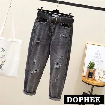 

High Waist Jeans Pants Women Bf Spring and Autumn Large Size Loose Harem Pants Female Hole Denim Trousers Oversize Pants
