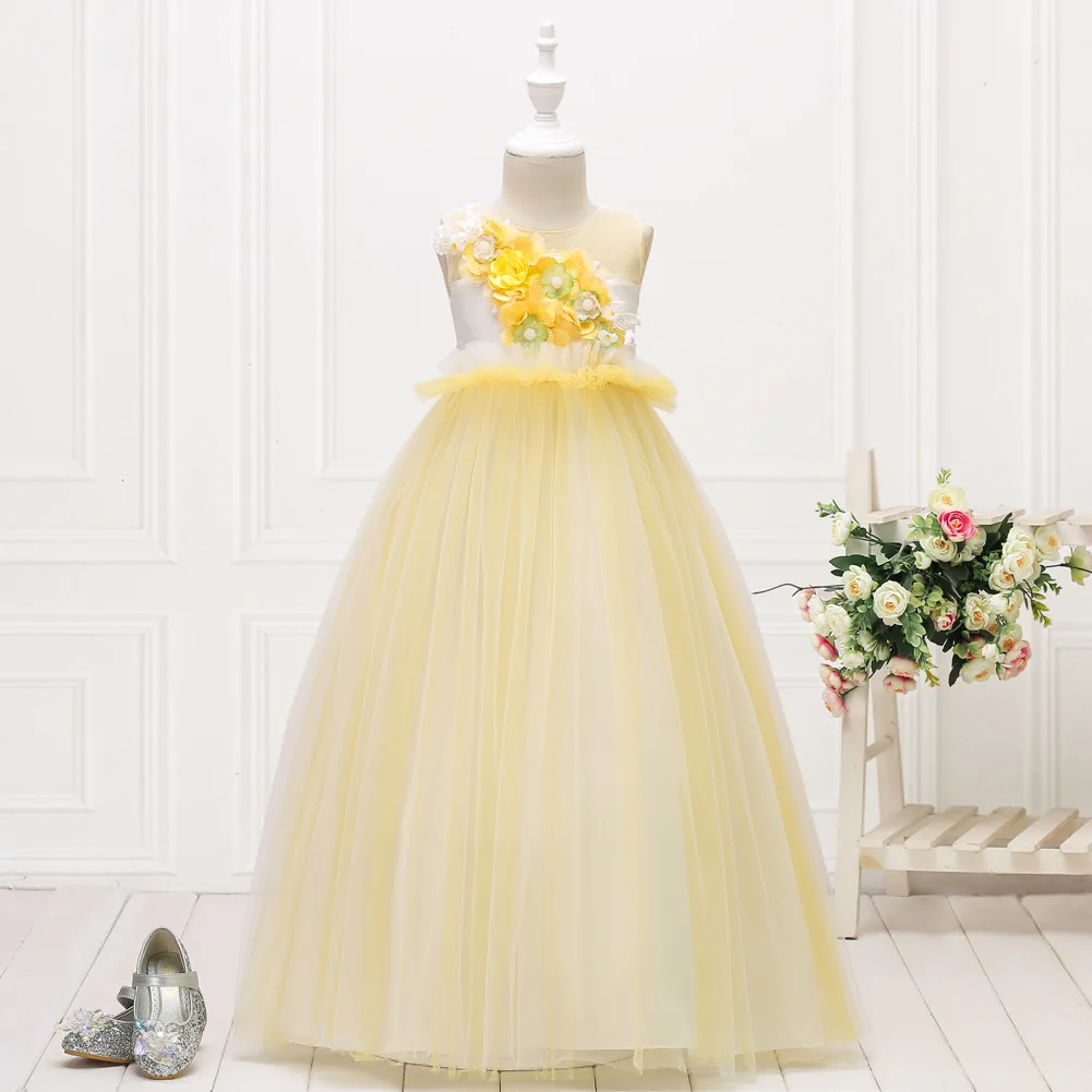 Spring And Summer New Style Europe And America Big Boy Dress Sleeveless Flower Princess Long Skirts School Performance Even