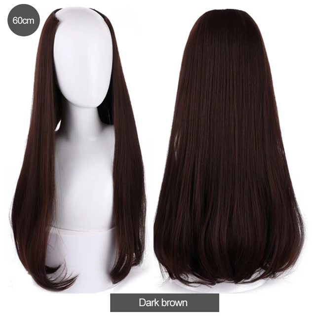 DIFEI Synthetic U Clip In One Piece Hair Extension Long Wavy Half Wig Hair Extension Natural Brown Hair Piece For Women Use dark brown