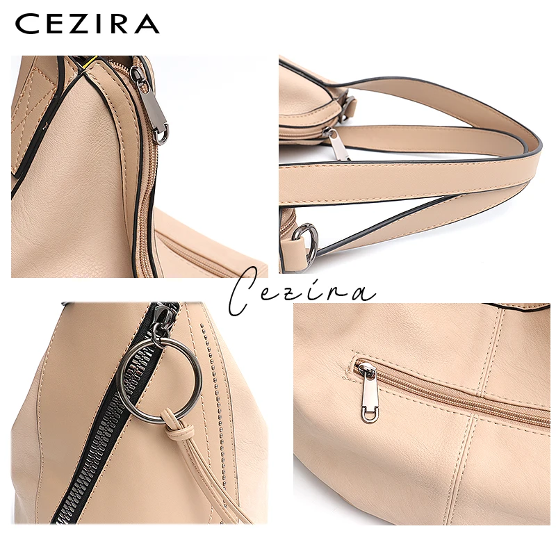 CEZIRA роскошная женская сумка-хобо из искусственной кожи на молнии, Женская Повседневная Сумка-тоут, брендовая Большая вместительная сумка через плечо