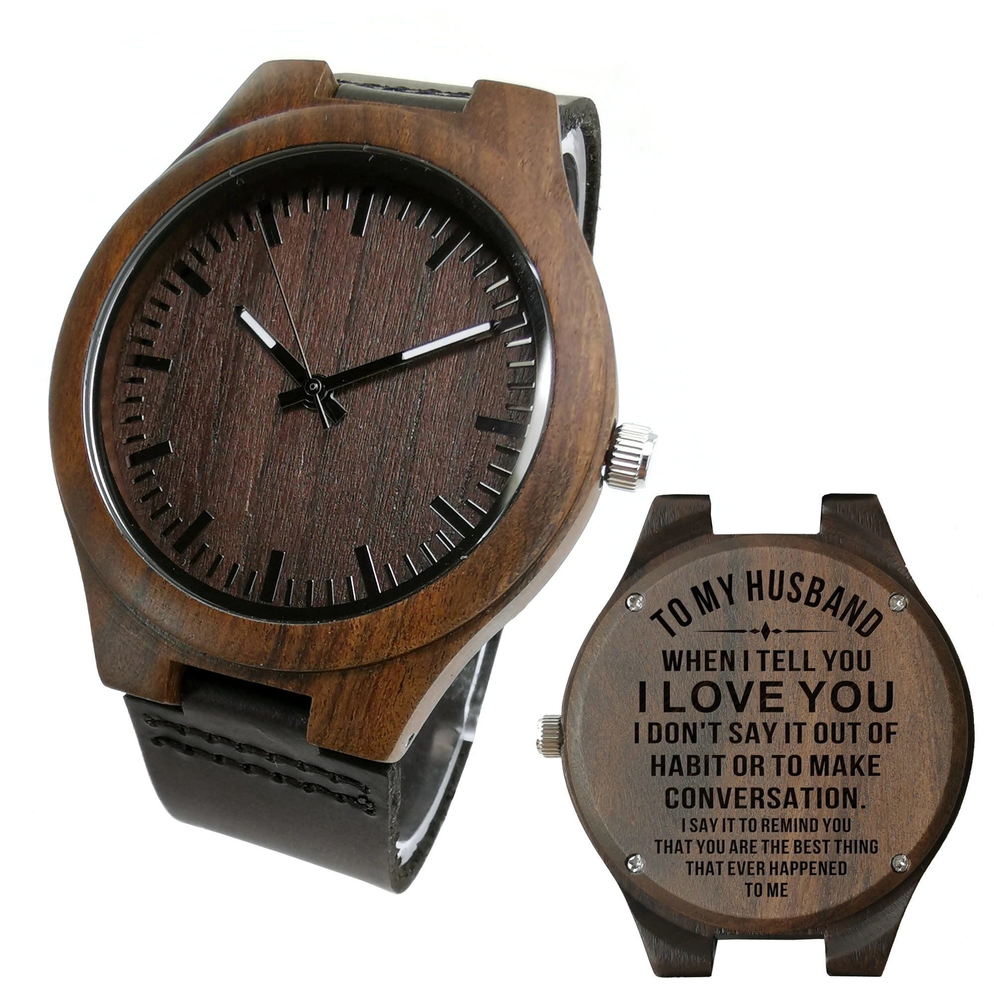 To My Husband  Engraved wooden watch for men and women, anniversary gift for boyfriend and my man,or a gift to my husband front pocket wallets bifold leather thin money clip to my man anniversary gift