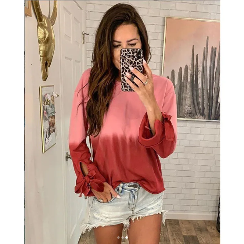 5XL размера плюс женские осенние свитшоты новые постепенное изменение цвета