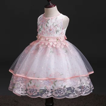 

Hot Sell 2020 Summer Girl Dress Princess Wedding Dress Girl Embroidered applique Birthday Dresses Kids Christmas Party Dresses