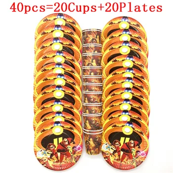 

High Quality Party Decoration Cartoon The Incredibles Theme 20Pcs/40Pcs Wedding Birthday Party Paper Cups Plates Party Supplies
