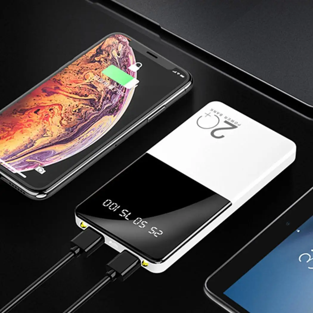 Power Bank 20000mAh портативное зарядное устройство зеркало внешняя Внешняя батарея свет power bank 2 фары для Xiaomi iPhone samsung
