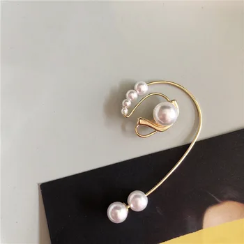 

SRCOI Trendy Metal Round Ear Cuff Imitation Pearls Clip Gold Earring New For Women Without Piercing Clip Earrings Party Jewelry