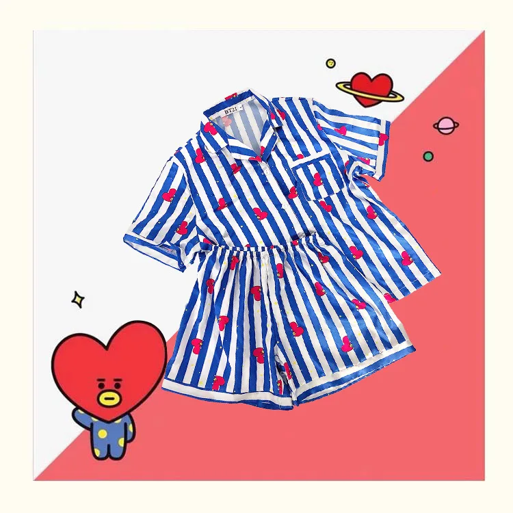 Новые модные пижамные комплекты Kpop, комплект из двух предметов, женская летняя одежда для сна, комплект из 2 предметов, женский Harajuku, рубашки с коротким рукавом и штаны - Цвет: TATA