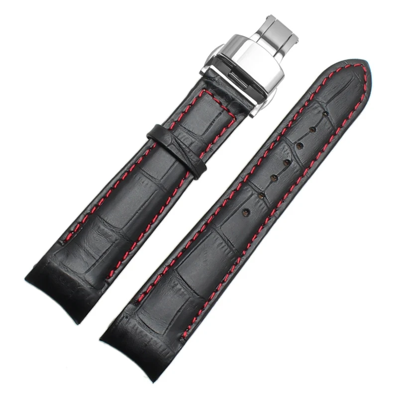 Genuine Leather Bracelet Curved End Watch Strap - Premium Adjustable Band