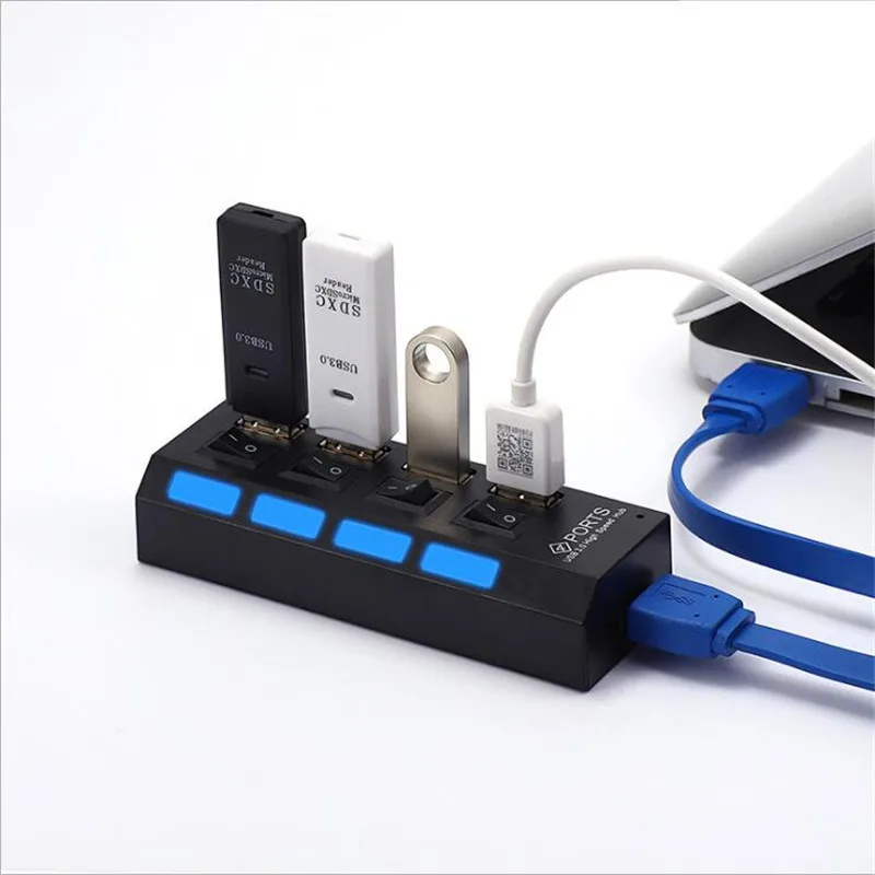 USB 3,0 концентратор 2,0 концентратор Высокоскоростной USB 4 порта сплиттеры с адаптером питания Переключатель ВКЛ/ВЫКЛ несколько разделители USB 3,0 для ПК компьютера