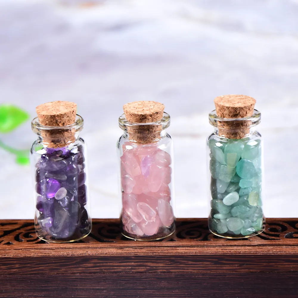 1set Natural Crystal Gravel Specimen Collection Rose Quartz Amethyst Glass Bottle Home Decor lovers Gift Souvenir Wishing Bottle