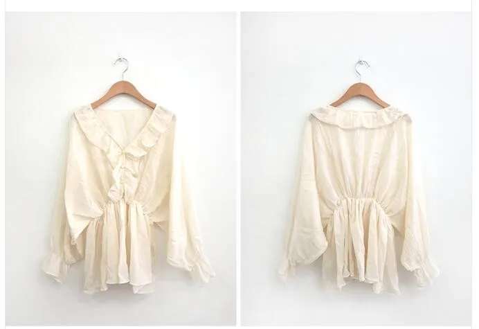 Cute Chic Tops Women Preppy Style Girls Korea Japanese Design Slim Waist Belly Peplum Tunic Ruffled Top Blouse Flhjlwoc Vestido