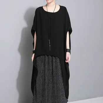 

Women Summer Shirt 2020 New Japan Style Loose Shirt Irregular Female Summer Tops Artistic Drawstring Two Wearing Butterfly Bat