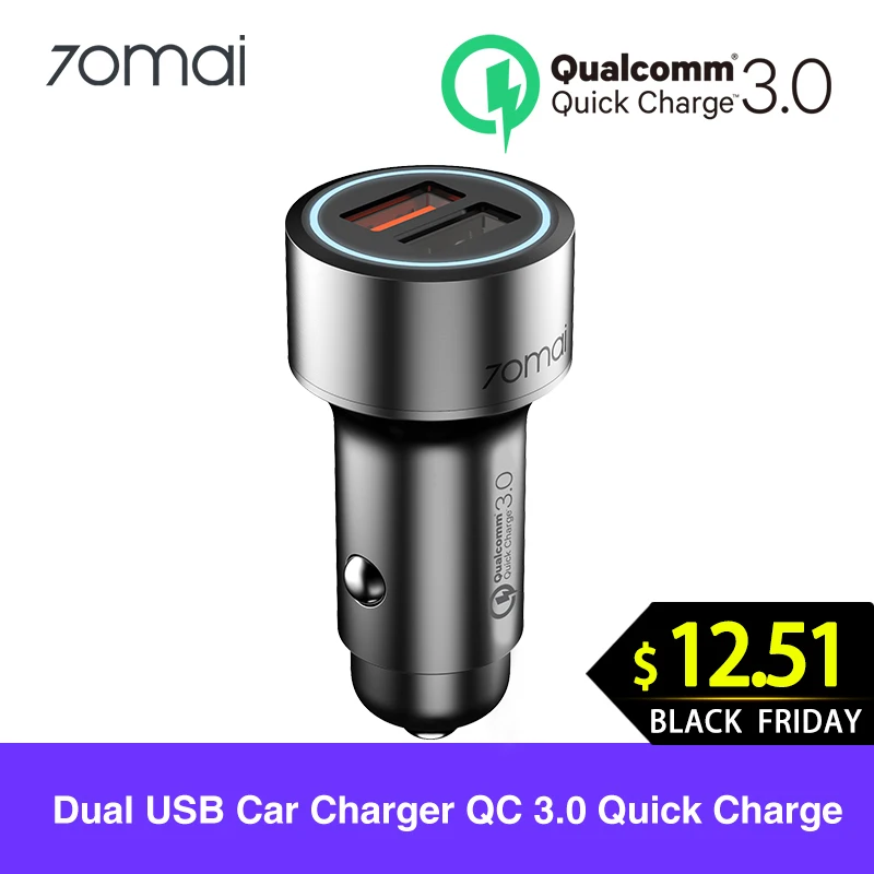 Металлический Чехол 3A 70mai QC 3,0 quick charge 2USB port 70mai автомобильное зарядное устройство 70 mai mini Dual USB для телефонов Xiaomi Mi9 huawei P30