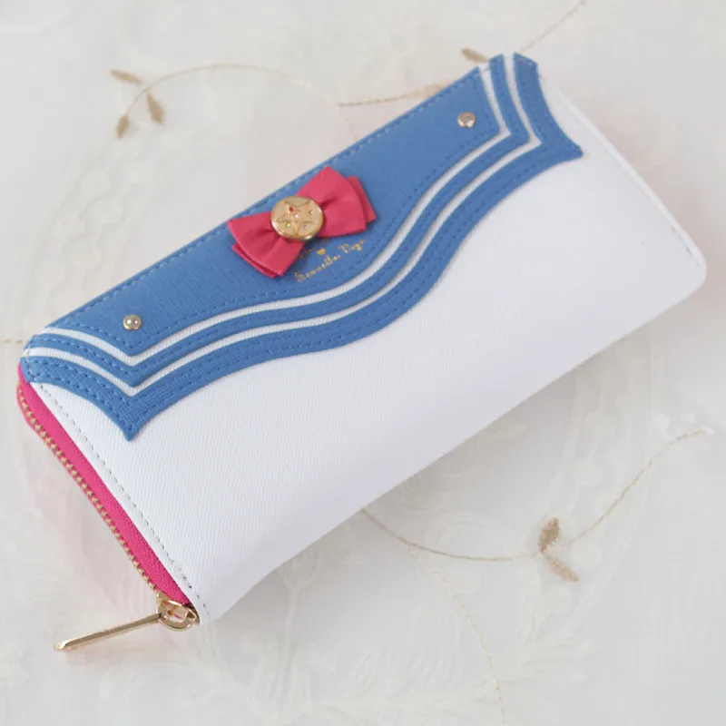 Sailor Moon дизайнерский длинный женский кошелек из искусственной кожи на молнии Милая Сумочка Повседневный клатч с жемчужным бантом