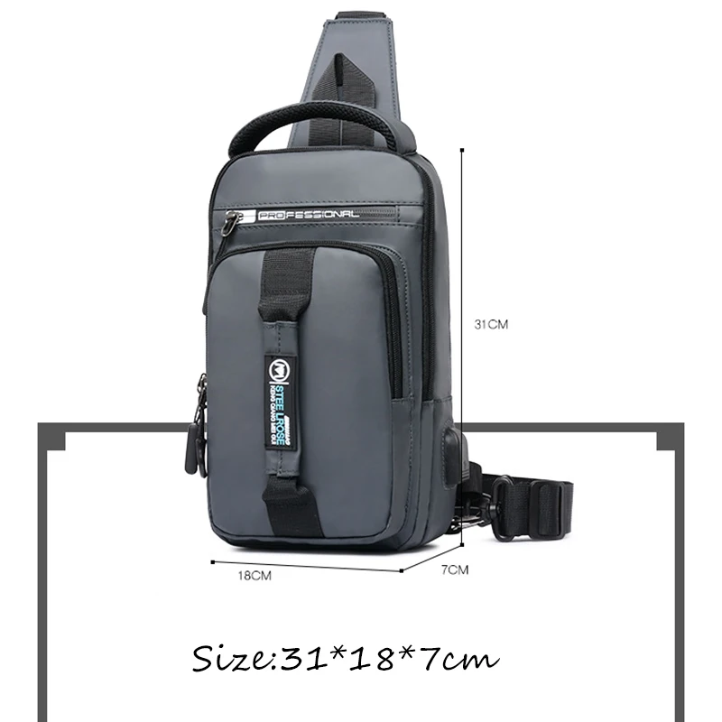  Work Crossbody Bags Men USB Charging Chest Pack Short Trip Messengers Chest Bag Water Repellent Sho - 4000210339516