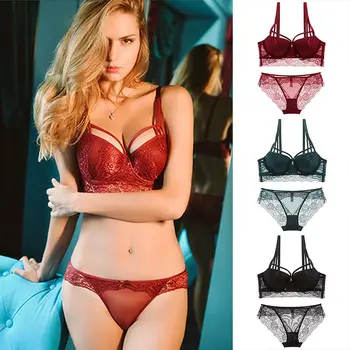 

Lace Lingerie Set New Top Sexy Underwear Set 1Set Comfortable Flower Soft Lace Elastic 3/4 Cup Panty Sets Cotton Push-up Bra