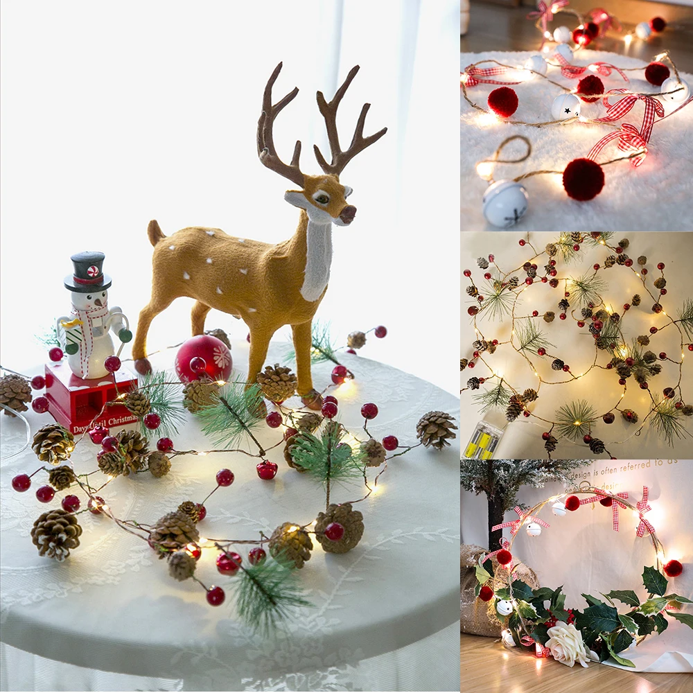 

LED String Light Garland Christmas Decorations for Home 2m 20 Led Copper Wire Pine Cone Led Light Christmas Tree Decorations