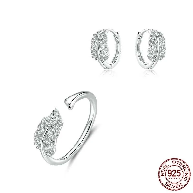 

Leaf Open Finger Rings and Hoop Earrings for Women Sterling Silver 925 Jewelry Sets Female 2019 New Bijoux ZHS174