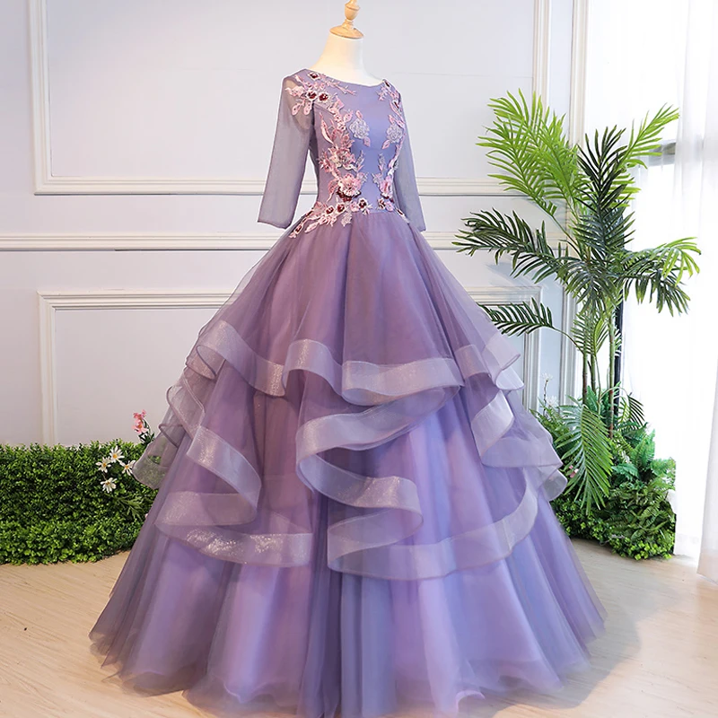Это Yiya свадебное платье Роскошные фиолетовые многоярусные Длинные свадебные платья плюс размер три четверти рукав халат De Mariee CH077